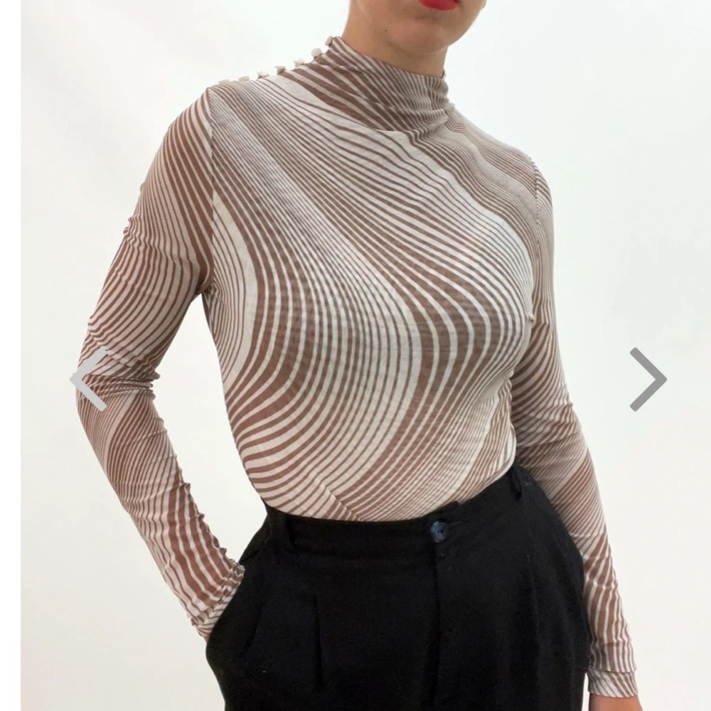 La Femme Apero Mesh Mockneck Top